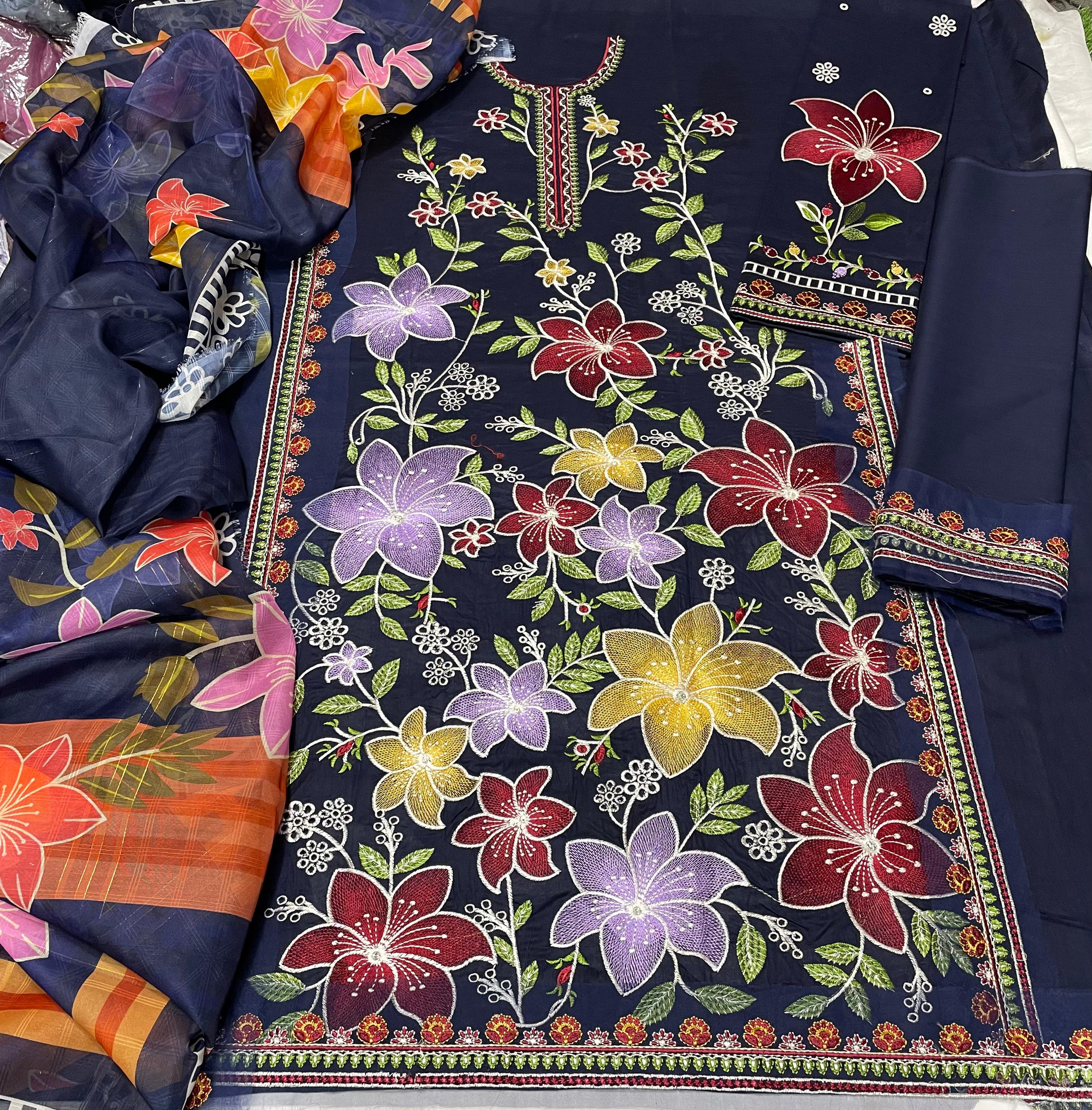 Premium Lawn - 3 Piece Unstitched Emb. Suit - D4