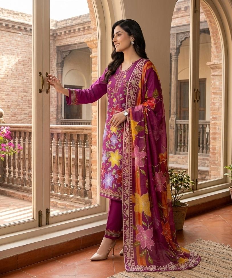 Premium Lawn - 3 Piece Unstitched Emb. Suit - D10