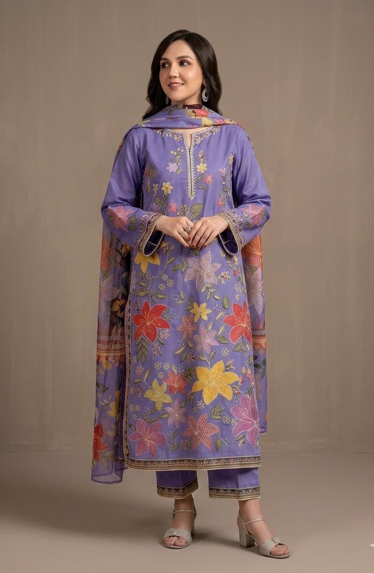 Premium Lawn - 3 Piece Unstitched Emb. Suit - D8