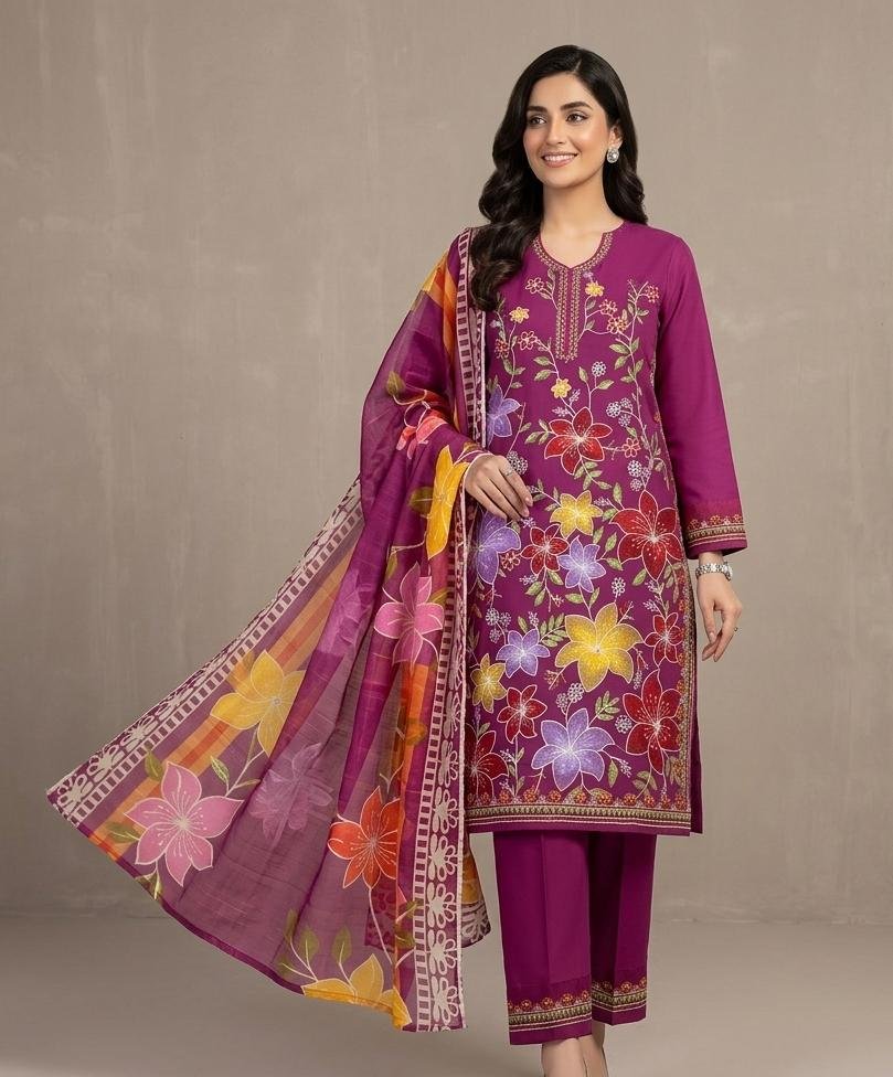 D-1848 Fine Quality Lawn 3 Pc Unstitched - Image 15
