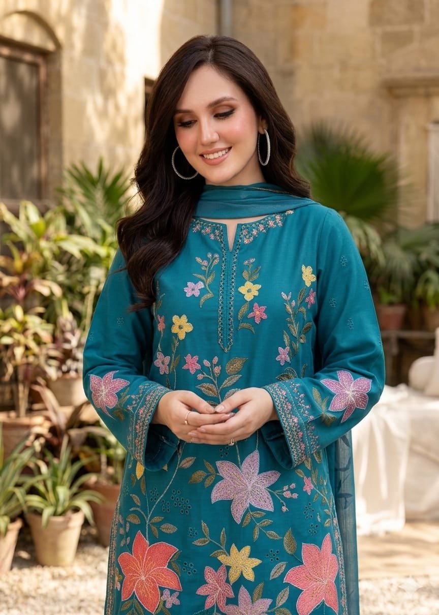 D-1848 Fine Quality Lawn 3 Pc Unstitched - Image 27