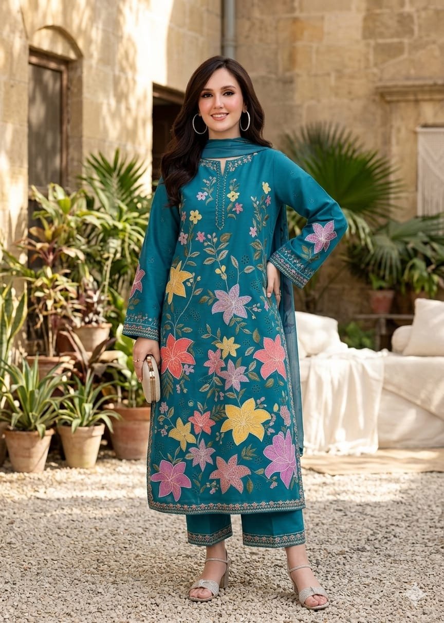D-1848 Fine Quality Lawn 3 Pc Unstitched - Image 28