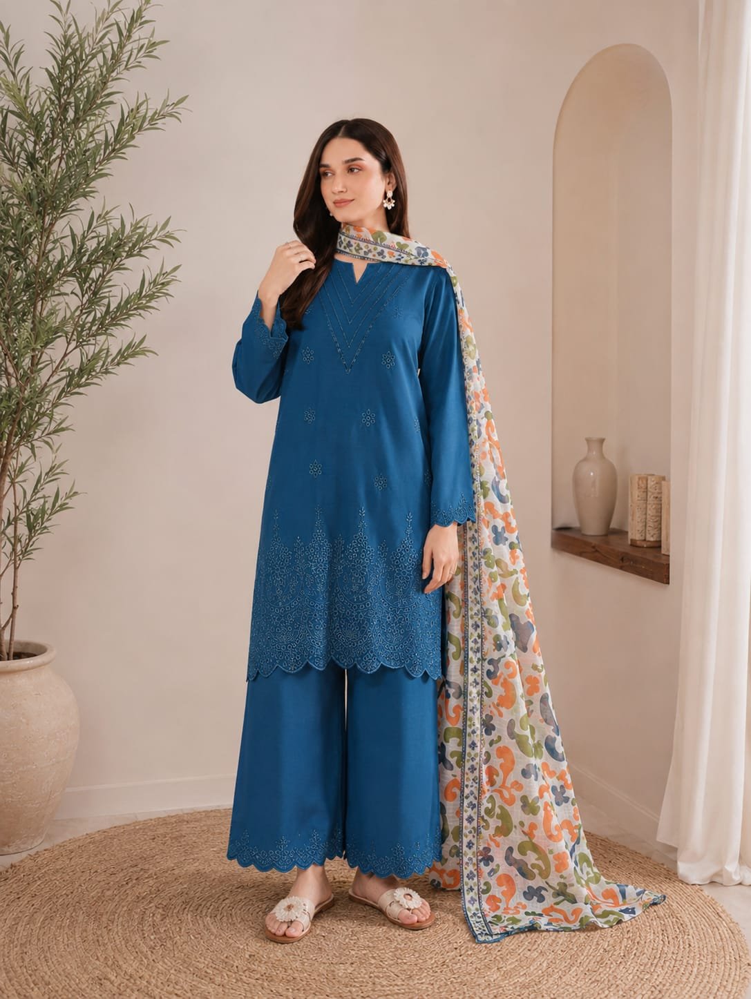 D-1842 Fine Quality Chickenkari Lawn 3 Pc Unstitched - Image 10
