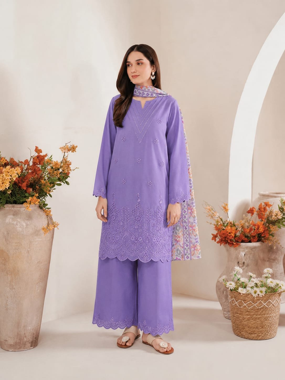 D-1842 Fine Quality Chickenkari Lawn 3 Pc Unstitched - Image 15